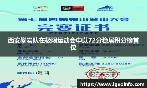 西安攀岩队在极限运动会中以72分稳居积分榜首位